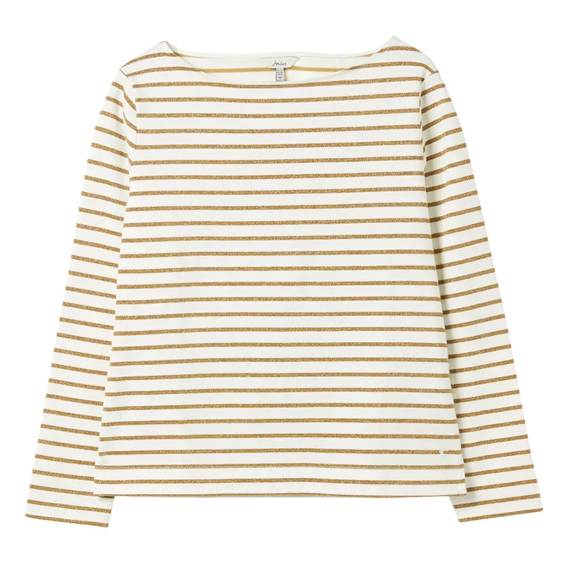 Joules Harbour Lurex Long Sleeve Jersey Top - Gold Stripe